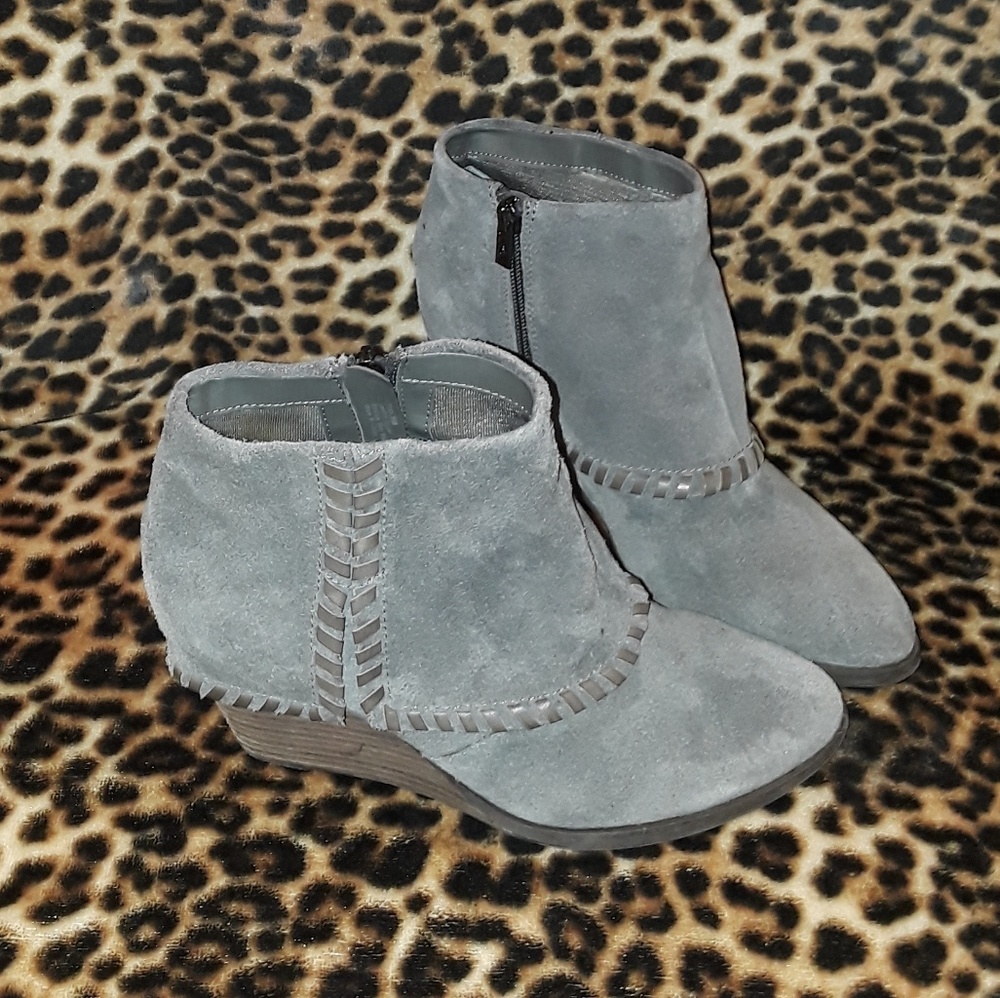 Reba Grey Suede Wedge Zip Booties Size 8
